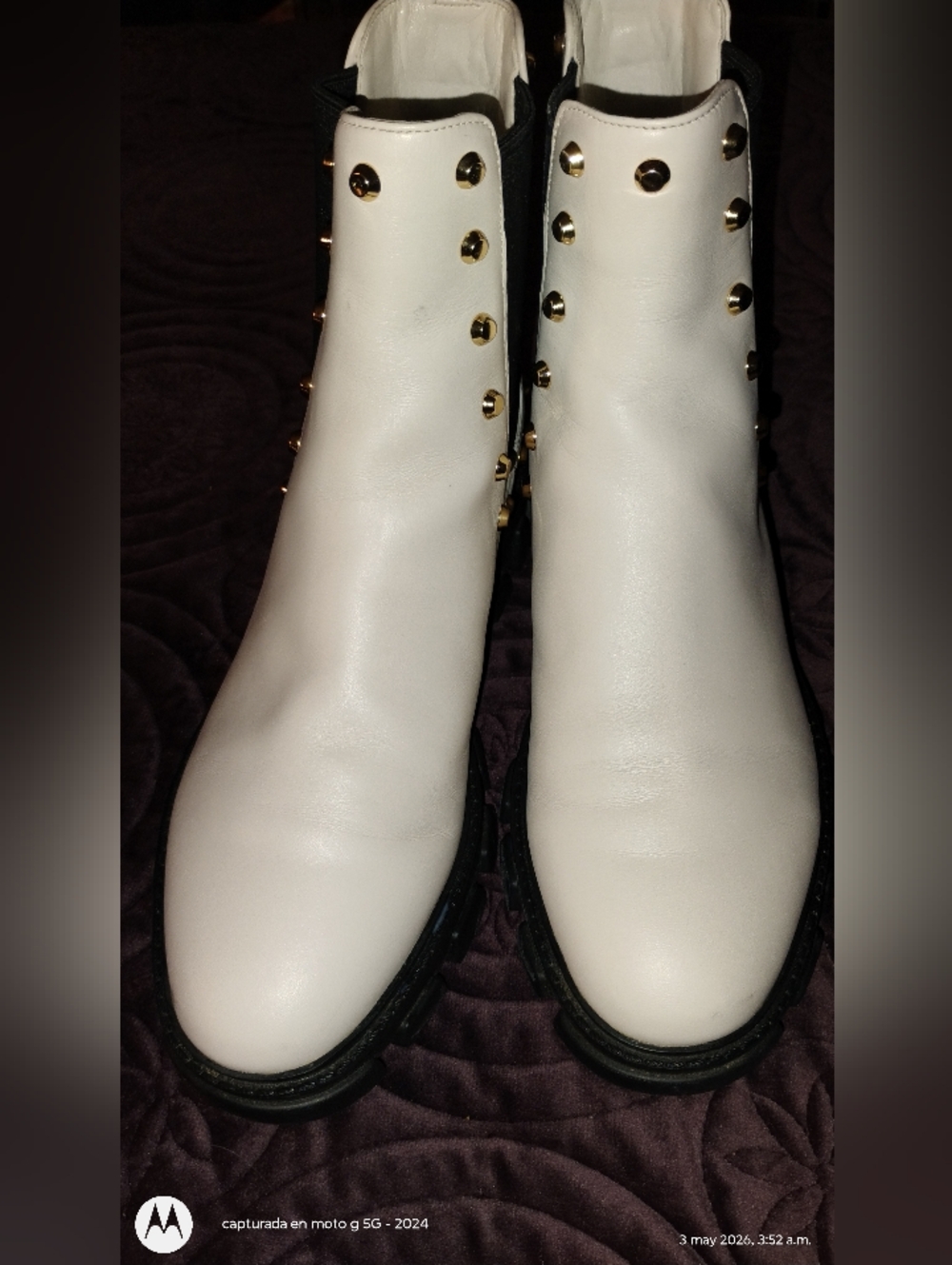 MICHAEL Michael Kors White Leather Chelsea Booties with Gold Studs - Picture 2 of 9